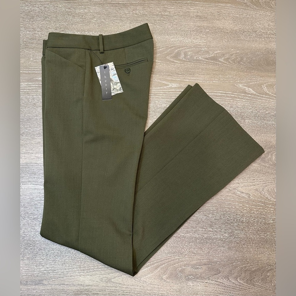 THEORY Women’s MAX C Dress Pants Flared Size 4 New Army Olive Green NEW! NWT!